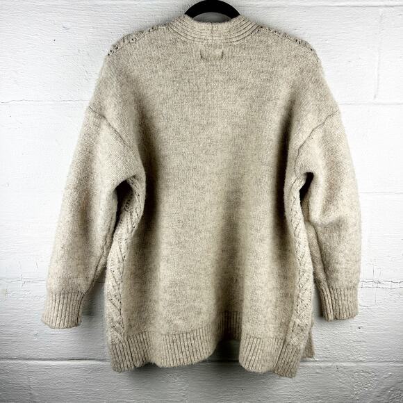 Lush Open Front Chunky Knit Sunflower Cardigan Tan Floral Embroidery‎ Size L - Picture 9 of 9